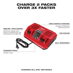 M18 18-Volt Lithium-Ion Dual Bay Rapid Battery Charger with (2) Batteries