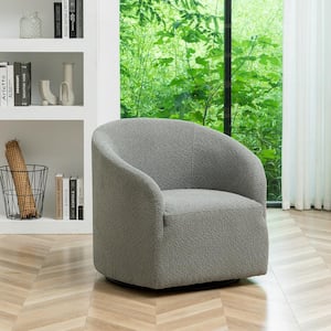 Light Gray Modern Boucle Upholstered Swivel Barrel Armchair