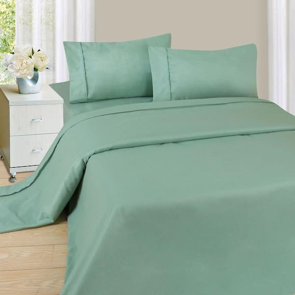 Lavish Home 4-Piece Sage Solid 75 Thread Count Polyester King Sheet Set