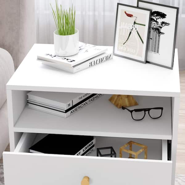 FUFU&GAGA 2-Drawer White Nightstands with Metal Legs and Open Shelf, Side Table  Bedside Table 15.7 in. D x 19.6 in. W x 21.6 in. H KF210123-04-xin - The  Home Depot