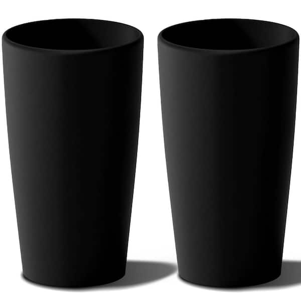 Set of 2 Black 22" Tall Planters, Indoor/Outdoor