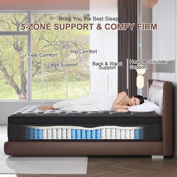 King Medium Firm 14 in. Hybrid Cooling Gel Memory Foam Euro Top Mattress, Motion Isolation, and Bed-in-a-Box Mattress﻿