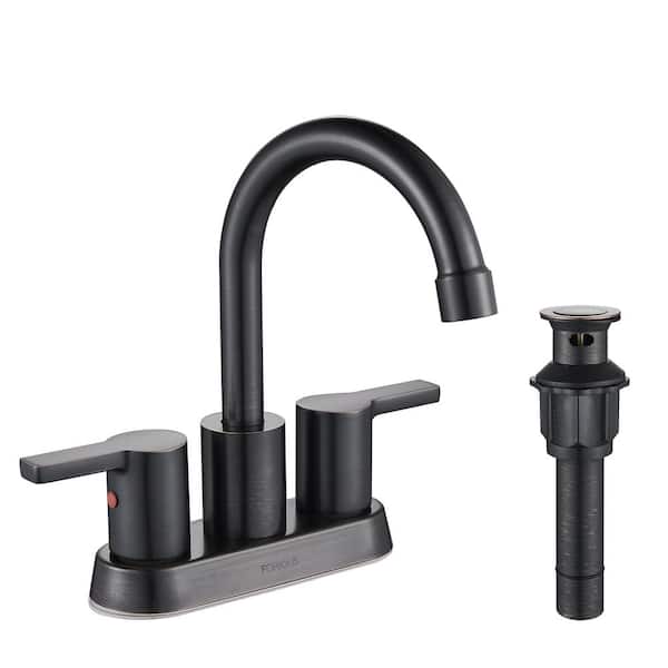 androme 4 in. Centerset Double Handle Mid Arc Bathroom Faucet with Drain Kit Included in Oil Rubbed Bronze