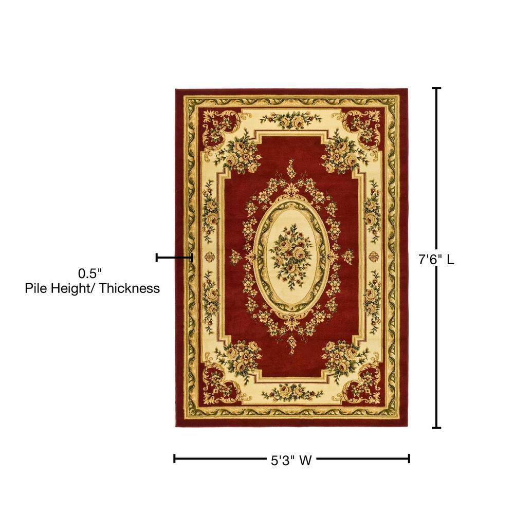 Red and Ivory Synthetic Safavid Style Area Rug