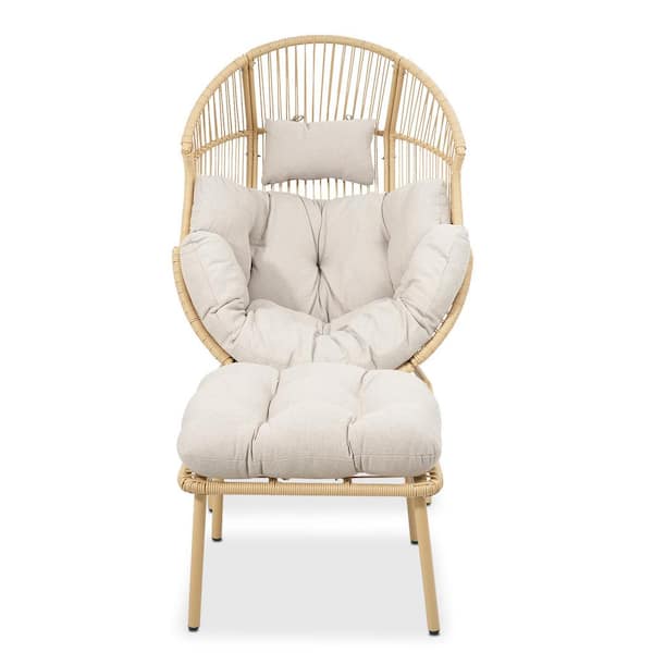 Gymojoy Corina Natural Wicker Outdoor Large Glider Egg Chair with Beige Cushions