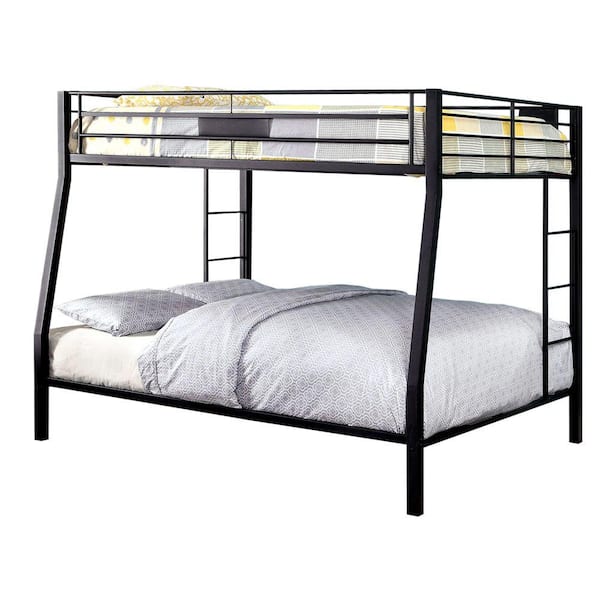 Benjara Industrial Style Black Twin, Bunk Beds With Queen Size Bottom