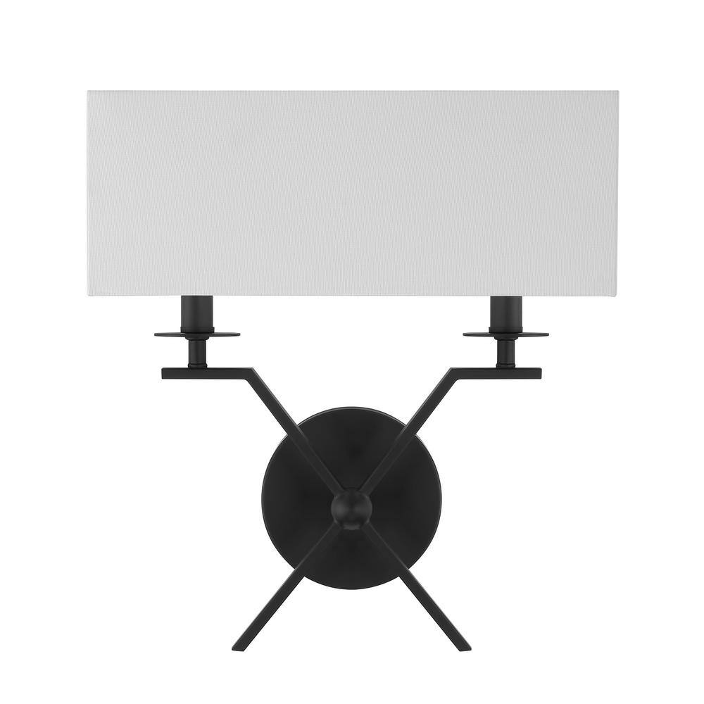 Matte Black 2-Light Wall Sconce with White Fabric Shade