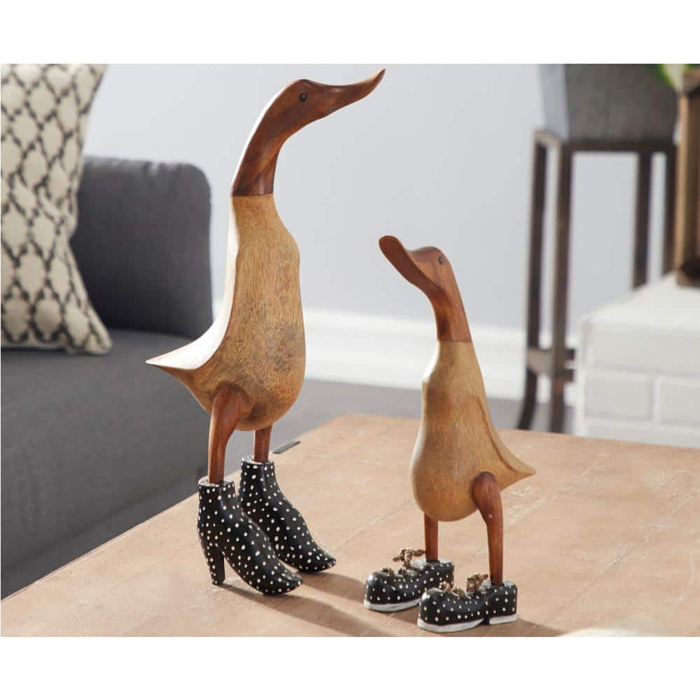 Litton Lane Brown Bamboo Duck Sculpture with High Heels and Boots (Set of 2)