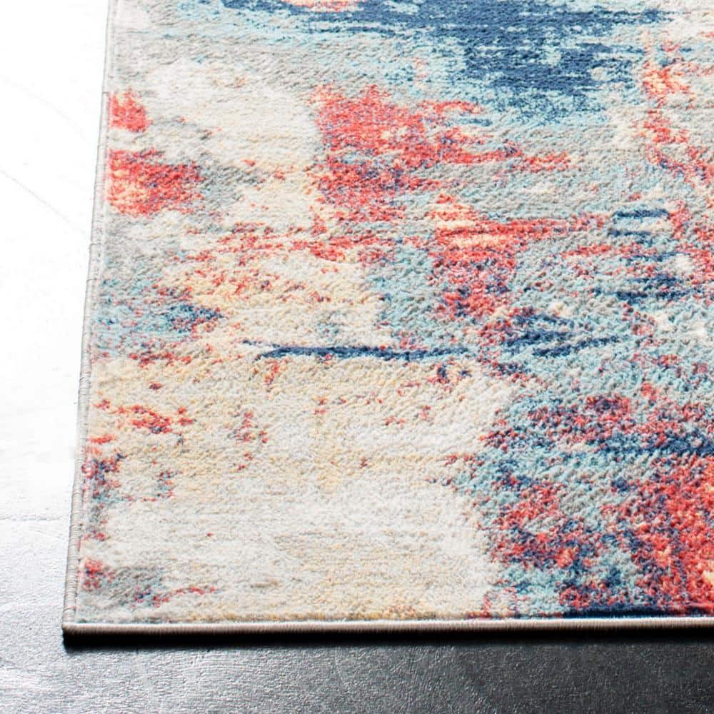 Jasper 8' x 10' Grey and Red Abstract Synthetic Rug