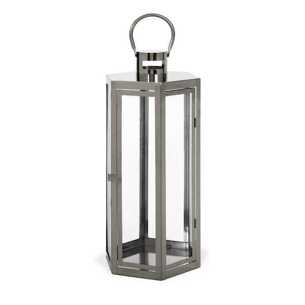Noble House Brianna 9 in. x 23 in. Black Stainless Steel Lantern