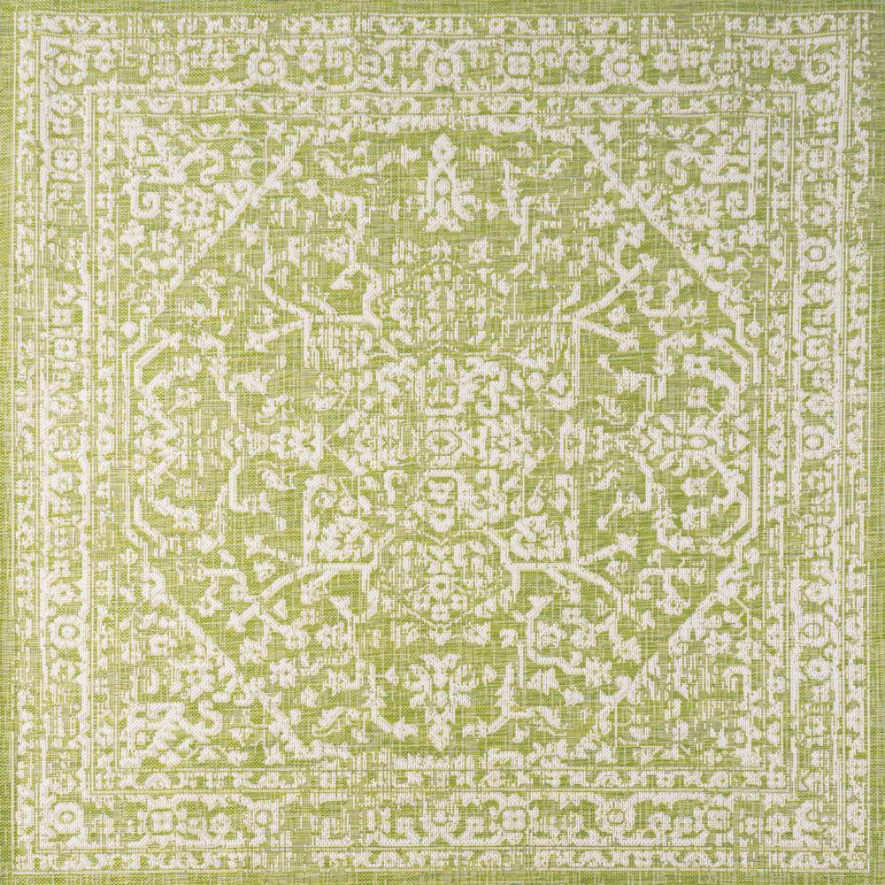 Malta Green and Cream Bohemian Medallion 5' Square Indoor/Outdoor Area Rug