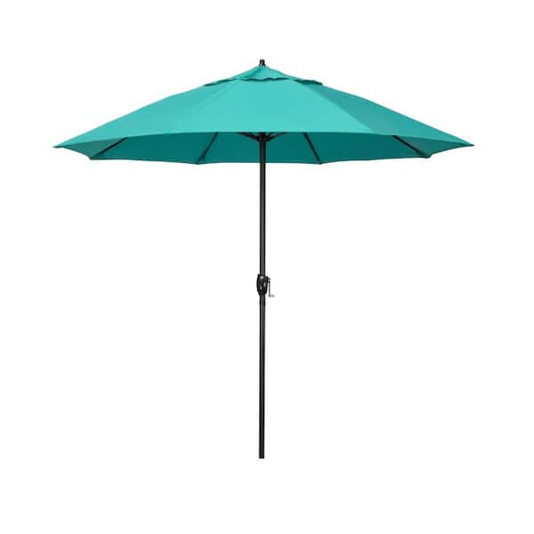 7.5 ft. Bronze Aluminum Market Patio Umbrella with Fiberglass Ribs and Auto Tilt in Aruba Sunbrella