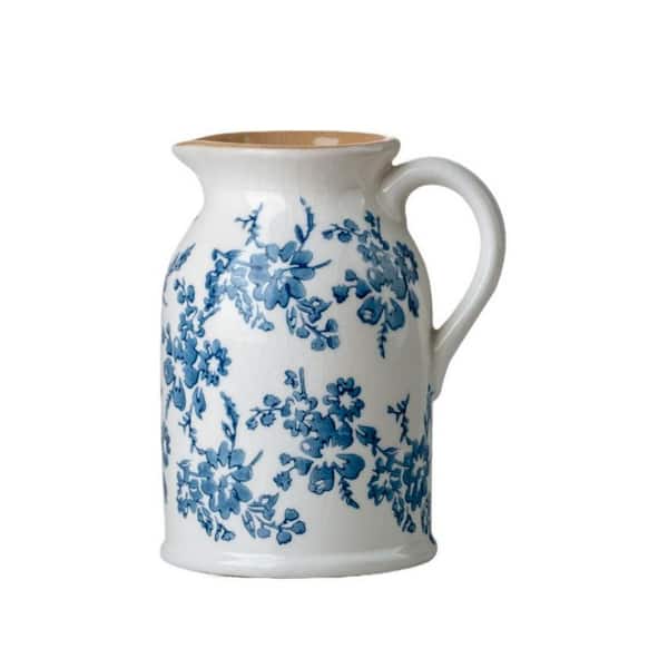 Biancalani 花瓶☆SALE 8 in. Vintage Chinoiserie Blue White Ceramic Pitcher Bottle