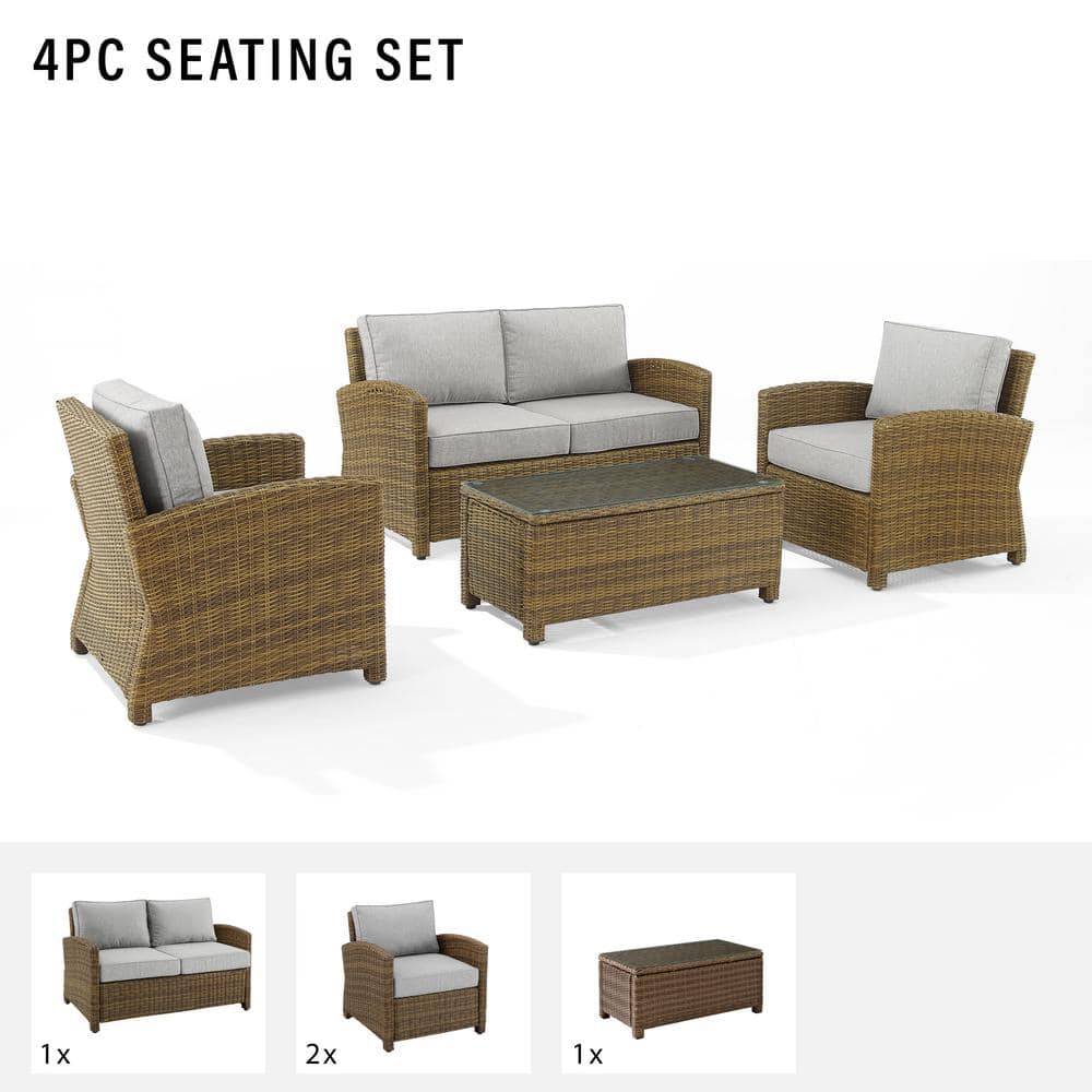 Bradenton Weathered Brown Outdoor Wicker 4pc Conversation Set