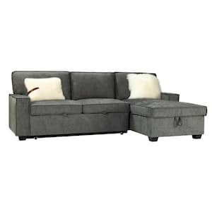Zavier 2-Pieces 89 in. Grey Polyester 3-Seats Pull Out Sleeper Right Facing Sectionals in Gray Family