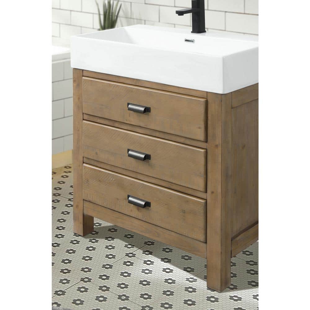Ava Reclaimed Fir Wood 30" Bathroom Vanity with Ceramic Sink