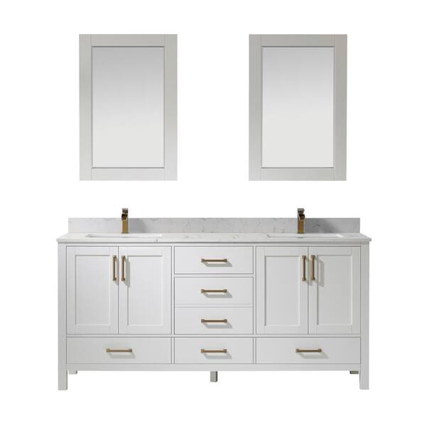 ROSWELL Shannon 72 in. Bath Vanity in White with Composite Vanity Top in White with White Basin and Mirror