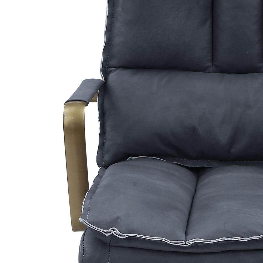 Gray Leather Executive Swivel Office Chair with Metal Accents
