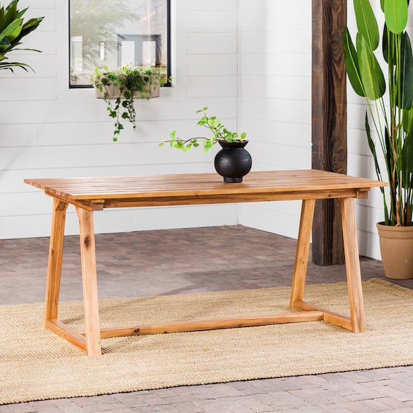 Walker Edison Furniture Company Natural Modern Wooden Rectangle Outdoor Trapezoid-Leg Dining Table