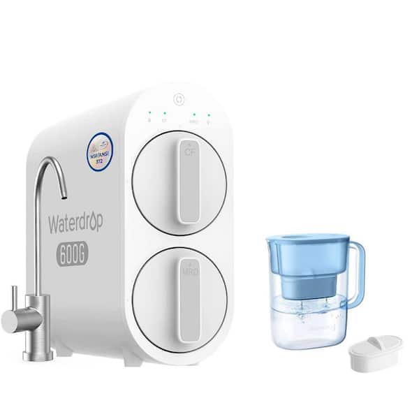 G2P600 RO System, 600 GPD, 7-Stage Tankless RO Water Filter System Plus Lucid 10-Cup Large Water Filter Pitcher