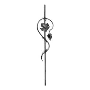 45-1/4 in. x 8-11/16 in. 5/8 in. Round Bar Ornate Floral Grape Center With Scrolls Left Hand Raw Wrought Iron Panel