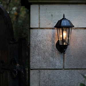 Topaz Outdoor Black Solar Integrated LED Post Light with 3 in. Fitter, Pier and Wall Sconce Options