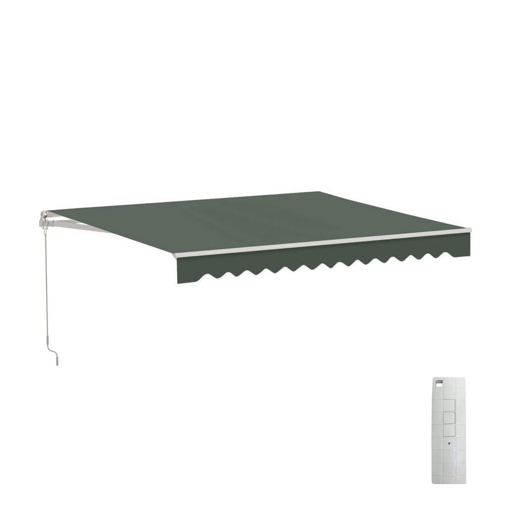 10 X 8 ft. Retractable Motorized Patio Awning - White Frame - Forest Green 