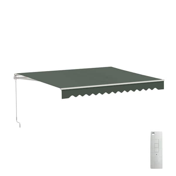 10 X 8 ft. Retractable Motorized Patio Awning - White Frame - Forest Green Fabric