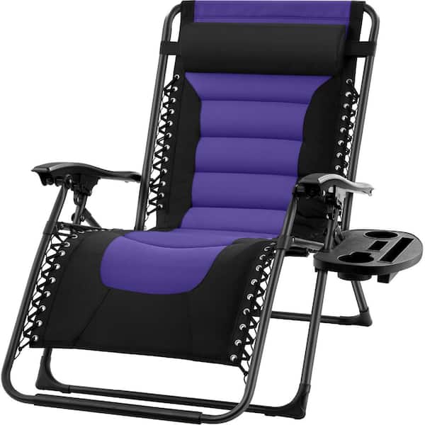 Unbranded Padded Purple Metal Outdoor Recliner with Headrest, Side Tray