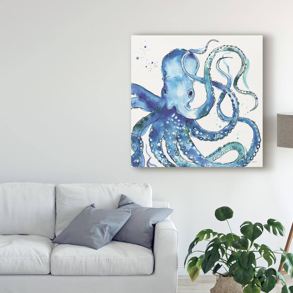 Anne Tavoletti Blue and Green Octopus Wrapped Canvas Art, 14'' x 14''