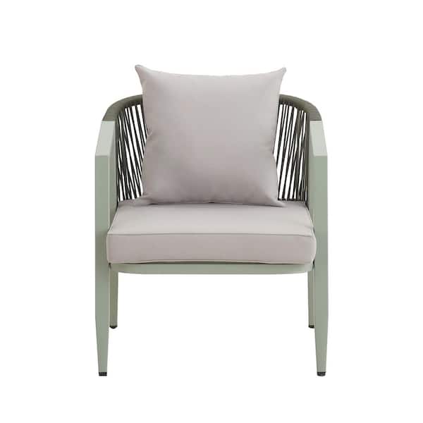 4-Piece Outdoor Garden Metal Green Arm Sofa Set with Table and Beige Cushions