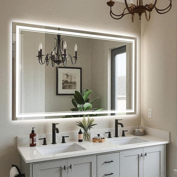 LuxHomez 30 in. W x 48 in. H Rectangular Frameless Anti-Fog Front And Backlit LED Wall Mirror Bathroom Vanity Mirror