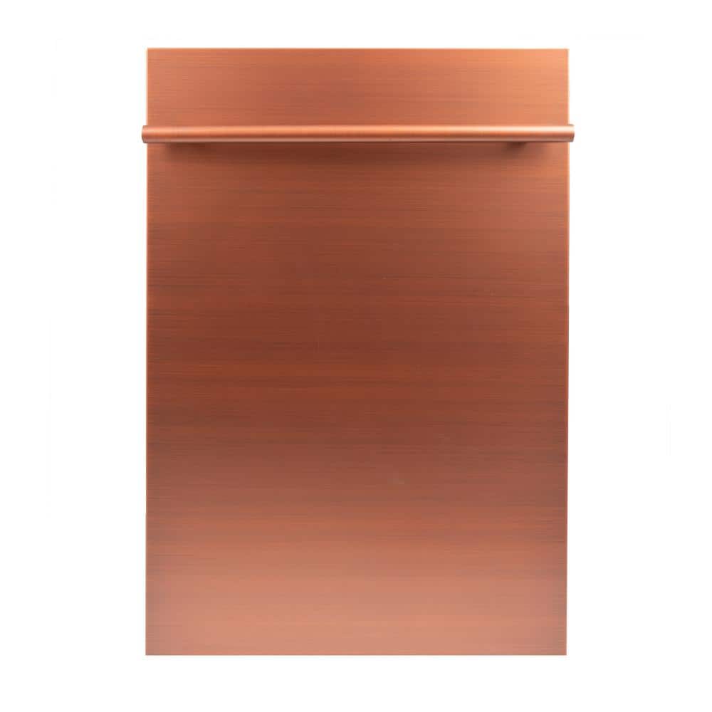 ZLINE Kitchen and Bath 18 in. Top Control 6-Cycle Compact Dishwasher with 2 Racks in Copper & Modern Handle, Brown