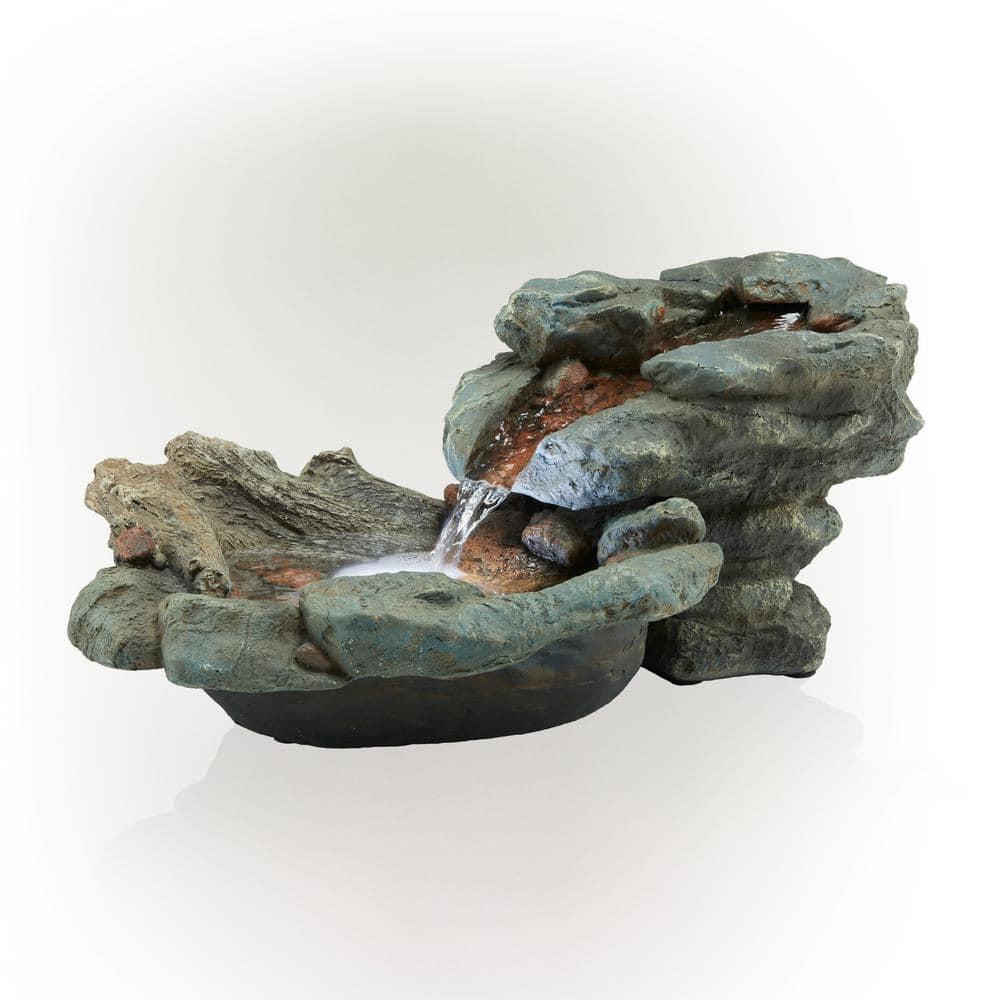 Gray and Brown 20" Fiberglass Outdoor Fountain with LED Lights