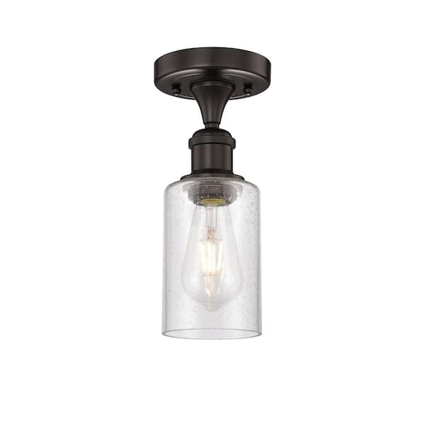 Clymer 3.88 in. 1-Light Oil Rubbed Bronze Art Nouveau Semi-Flush Mount with Seeded Glass Shade