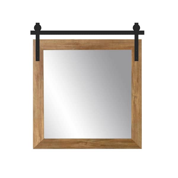 BrandtWorks 34 in. W x 37 in. H Blonde Square Barn Door Framed Mirror