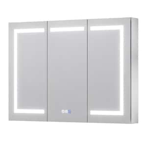 48 in. W x 32 in. H Rectangular Silver Aluminum Recessed/Surface Mount Medicine Cabinet with Mirror LED