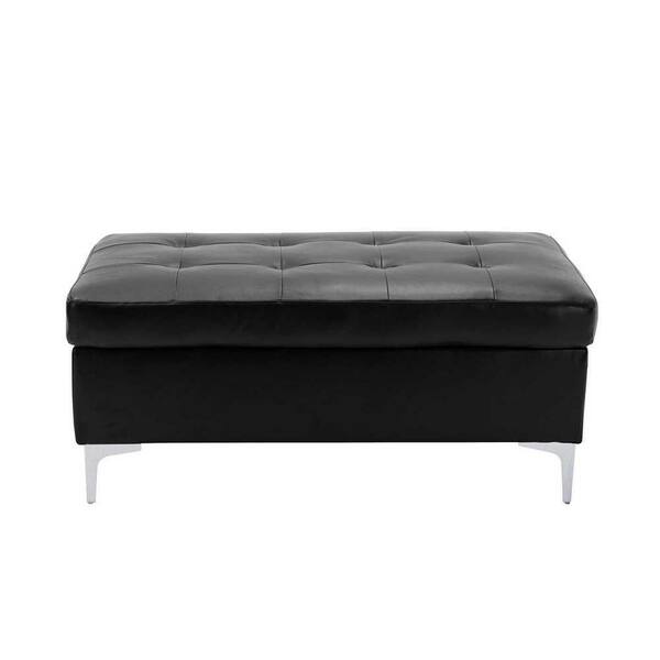 EVERGLADE HOME Falun Black Tufted Faux Leather Upholstery Ottoman