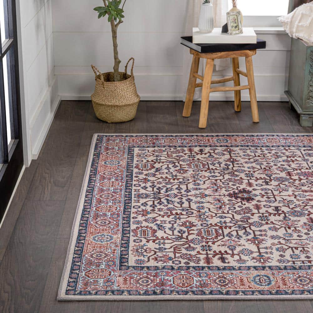 Kemer Persian Washable Chenille Beige/Red/Blue 3 ft. x 5 ft. Area Rug