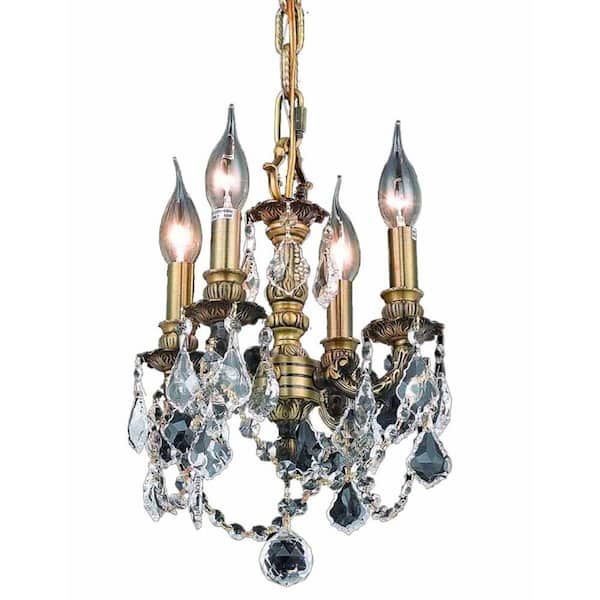 Elegant Lighting 4-Light Antique Bronze Chandelier with Clear Crystal