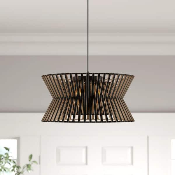 Highler 3-Light Black Wood Basket Chandelier