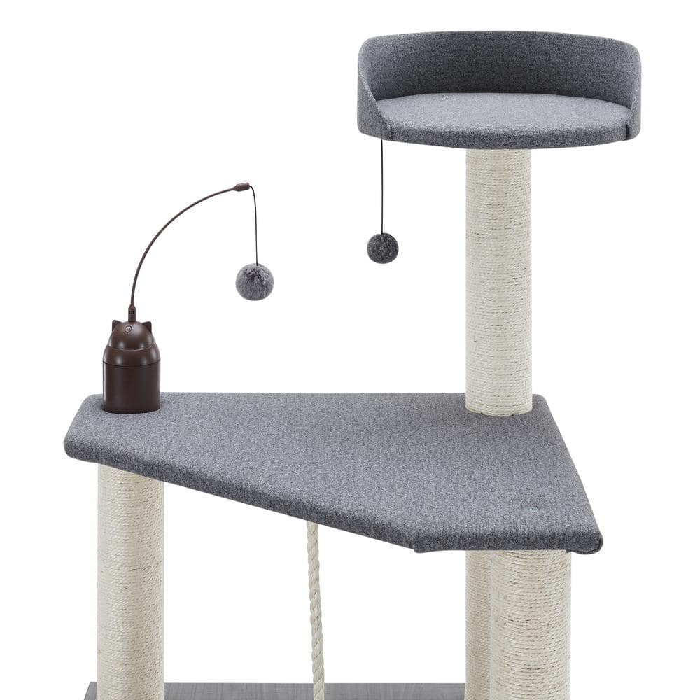 Gray Multi-Tiered Polyester Cat Tree with Hammock and Toys
