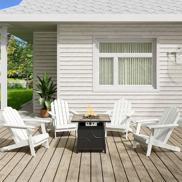 5-Piece HDPE Adirondack Chairs Conversation Set with Outdoor 28 in. Metal Square Patio Fire Pit Table
