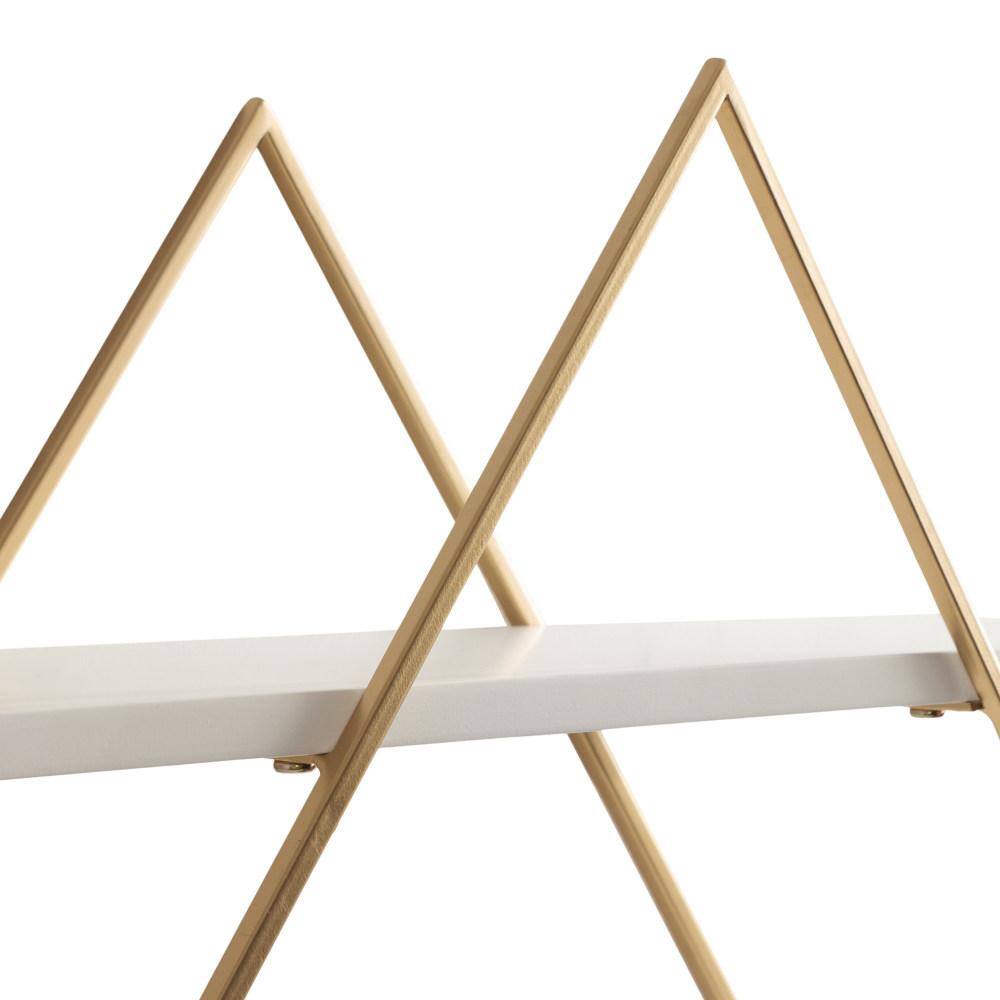 White and Gold Diamond Floating Wall Shelf with Wooden Accents