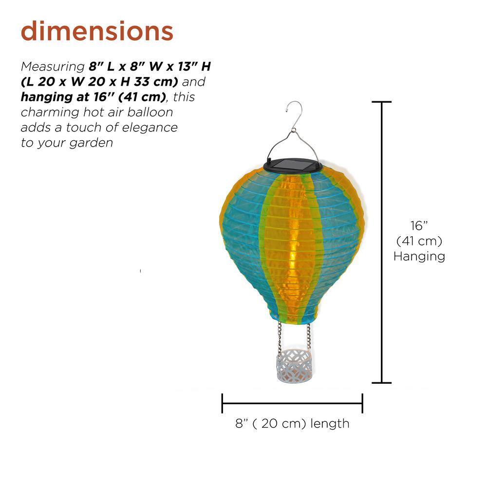 16" Solar Powered Yellow and Blue Hot Air Balloon LED Lamp