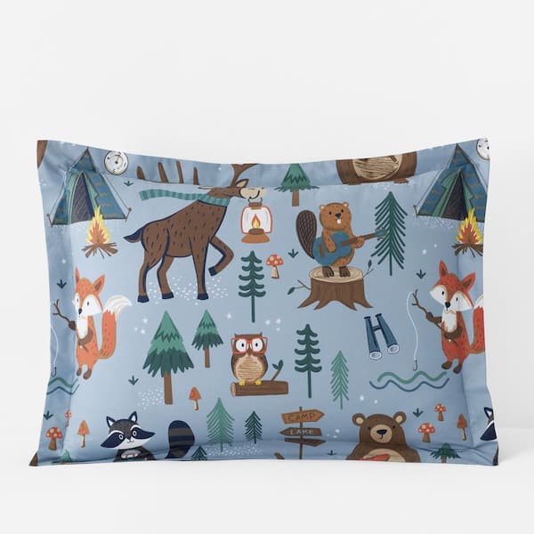 Company Kids Animal Campers Blue Multi Organic Cotton Percale Standard Sham