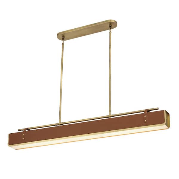ALORA Valise 60 in. 1 Light 92-Watt Vintage Brass/Cognac Leather Integrated LED Pendant Light