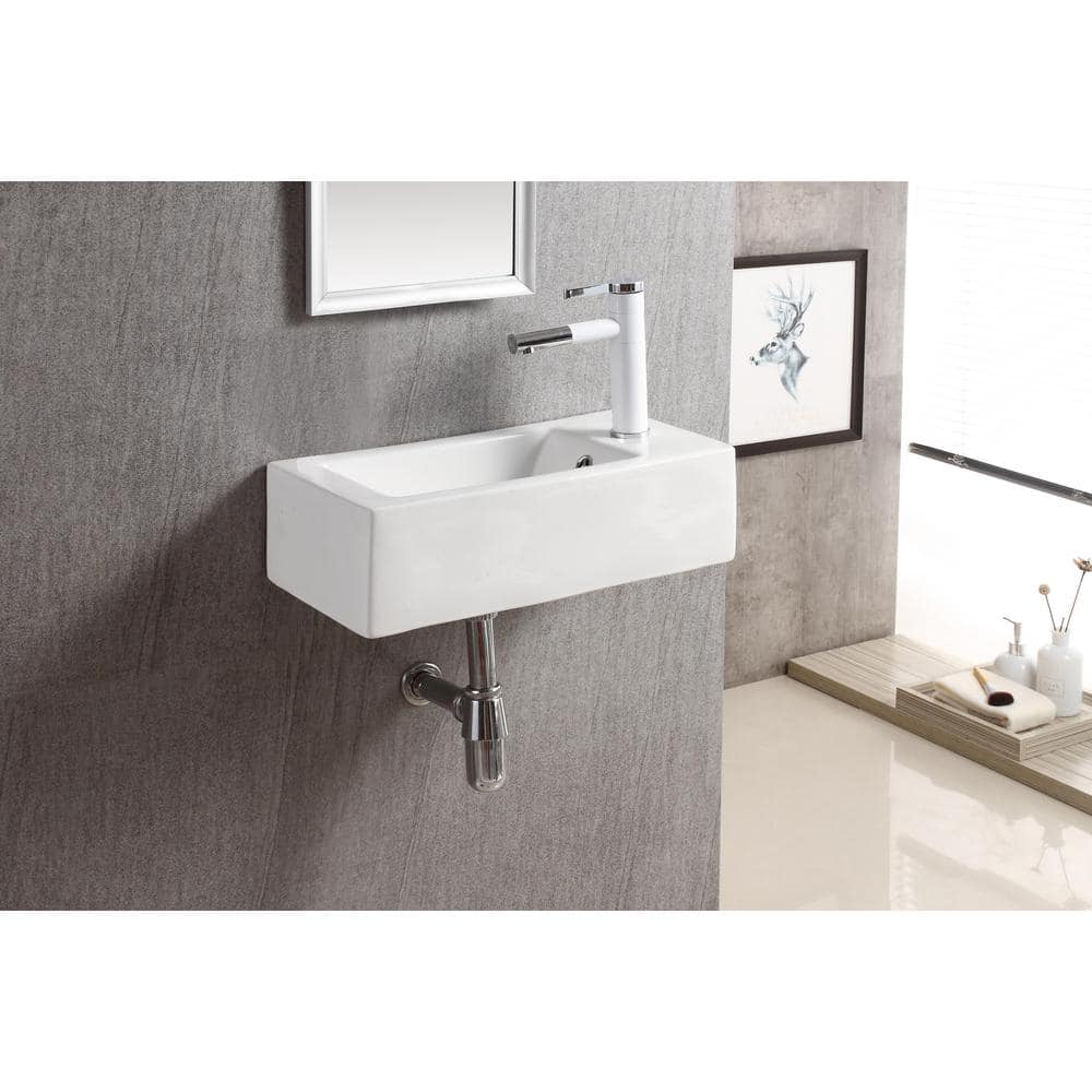 Elanti White Ceramic Rectangular Wall-Mount Bathroom Sink