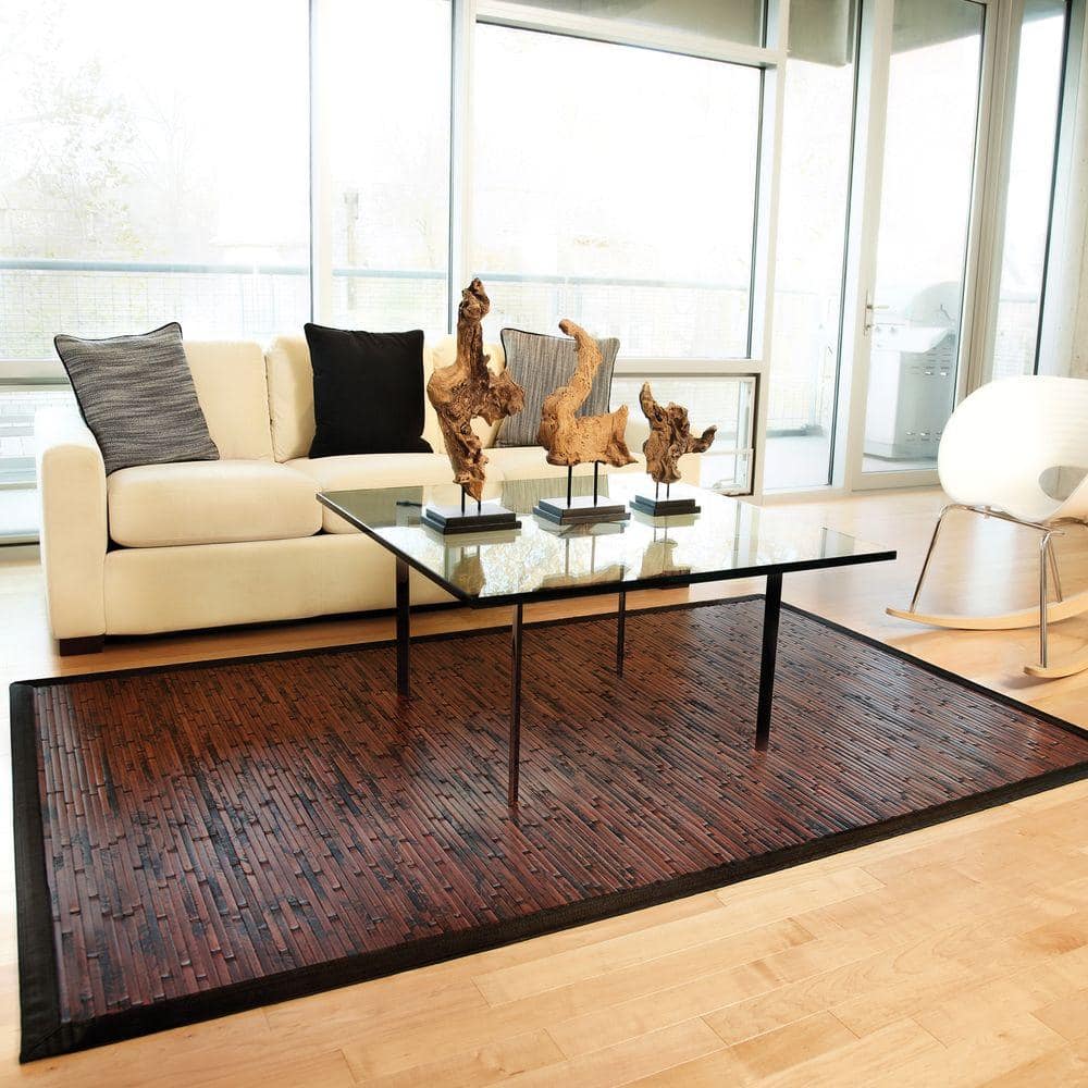 Mahogany and Black Bamboo Rectangular Area Rug, 2' x 3'