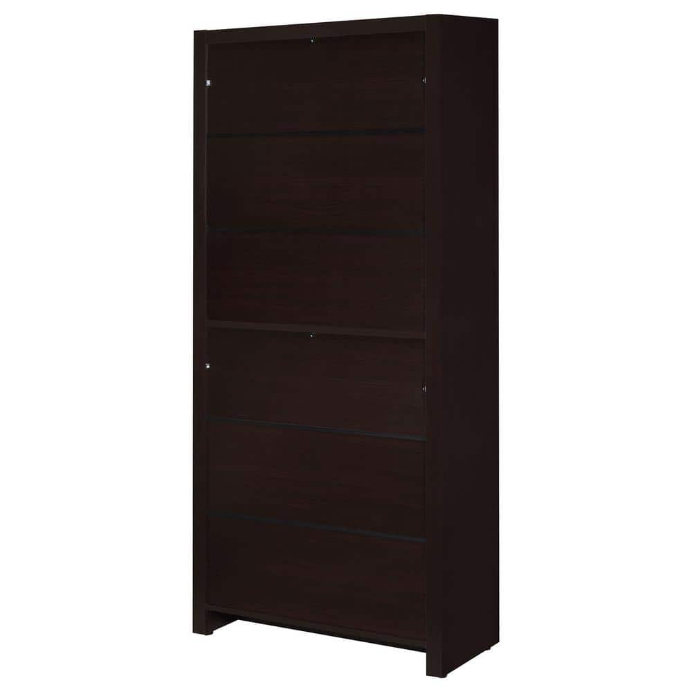 Transitional Skylar 70.75" Cappuccino Wood Bookcase with Storage Drawer